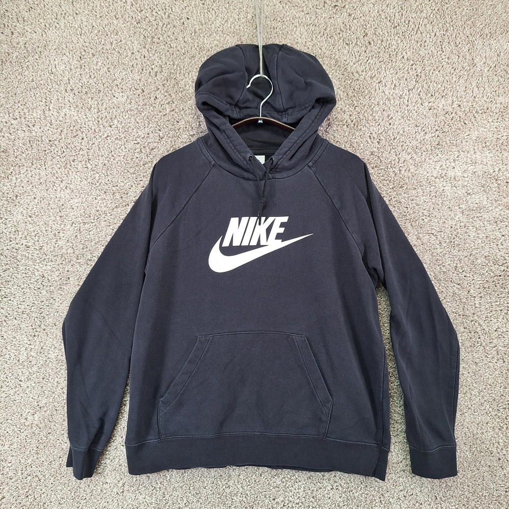Nike Hoodie Mens Large Black Logo Pullover Sportswear Streetwear